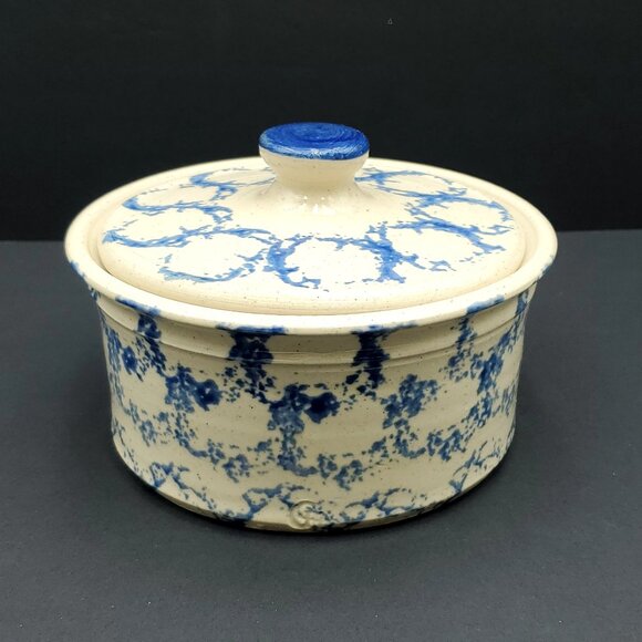 Westerwald Pottery Crock with Lid Spongeware Butter Pot Lidded Canister Jar - Picture 1 of 7
